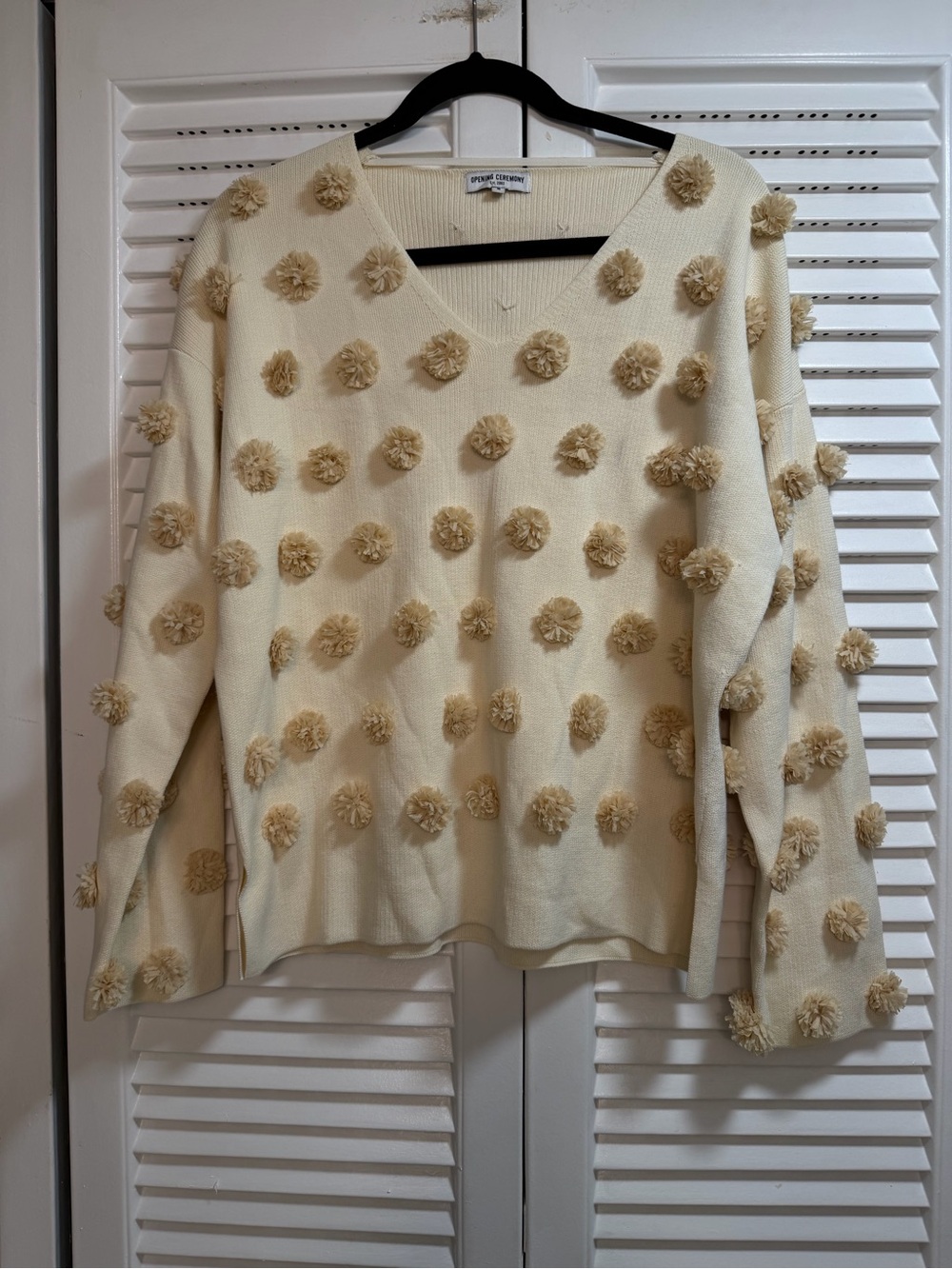 Opening Ceremony Cream Pom-Pom V-Neck Sweater